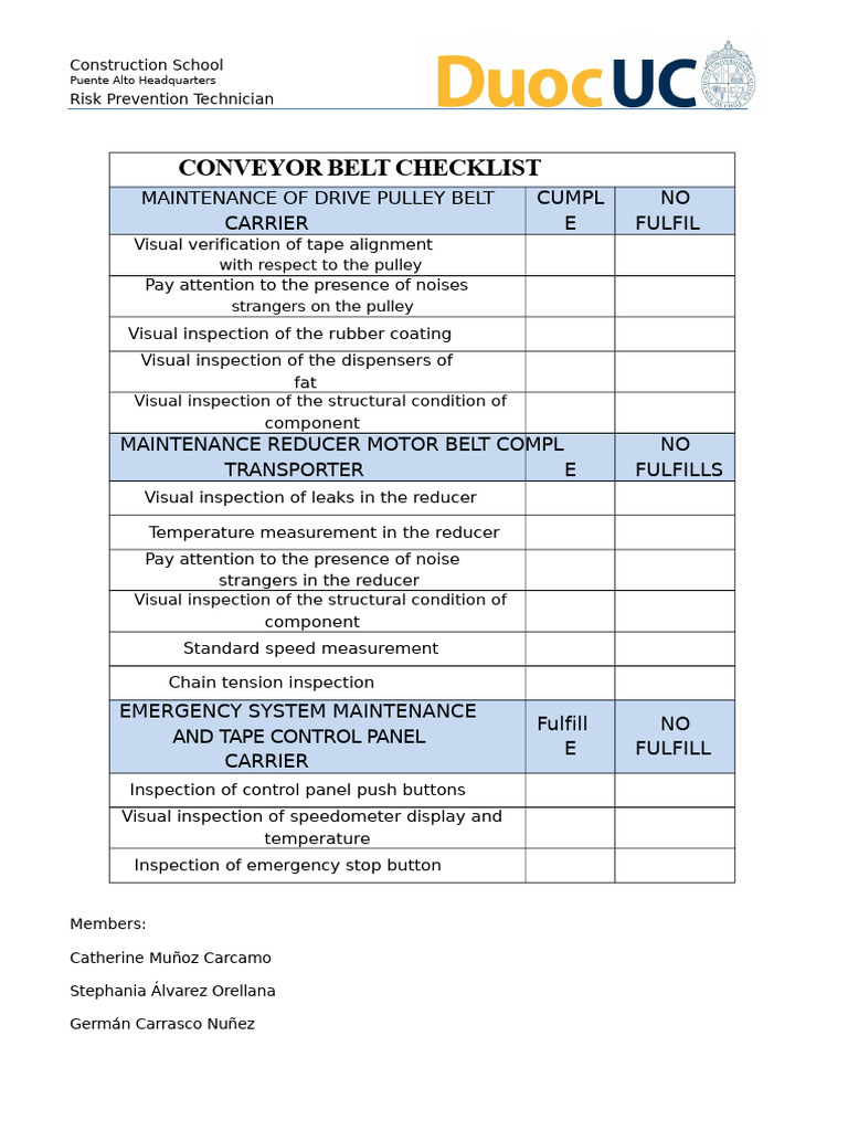 Conveyor Belt Maintenance Checklist | PDF | Belt (Mechanical ...
