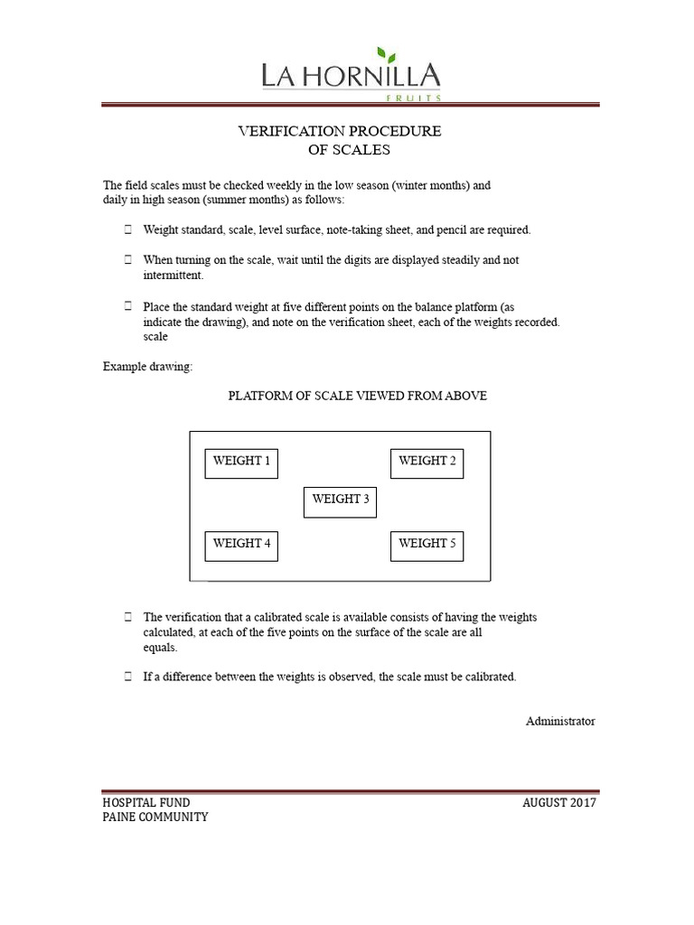 Scale Verification Procedure | PDF