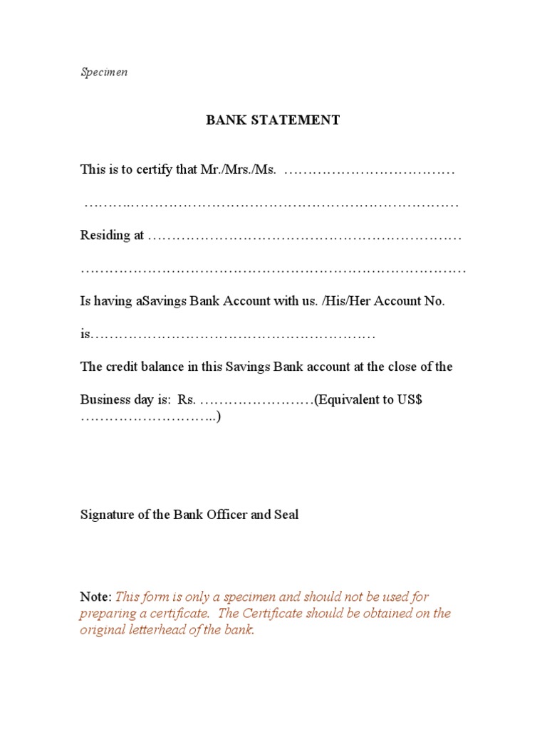 Sample Bank Statement Template | PDF