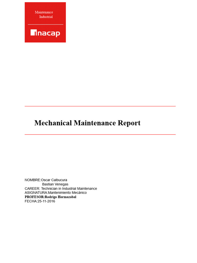 Mechanical Maintenance Report Overview | PDF | Machines | Gear