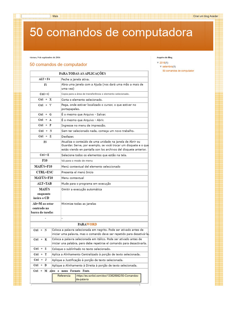 50 Comandos de Teclado Essenciais | PDF | Botão Ctrl | Janela (informática)