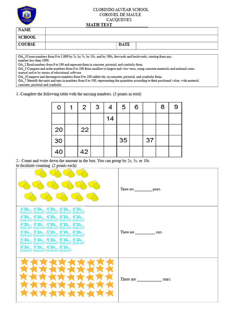 Mathematics Test Second Year Basic | PDF | Mathematics | Chess