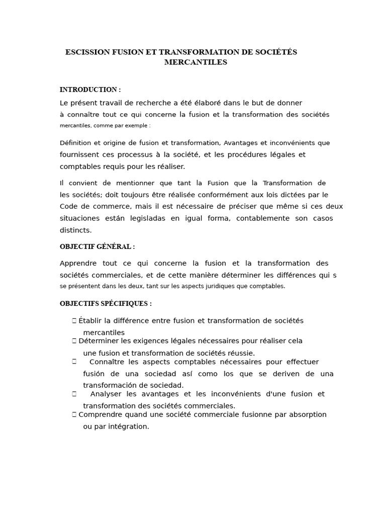 Fusion et transformation des sociétés | PDF | Fusions et acquisitions ...