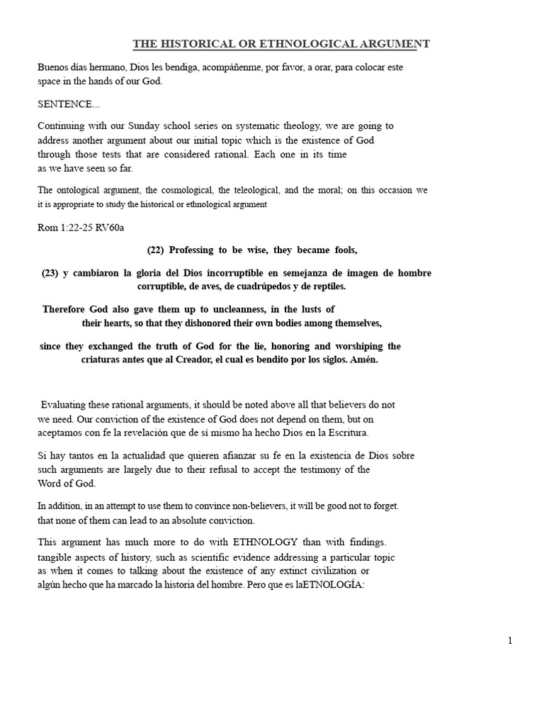 Historical Argument for God's Existence | PDF | Existence Of God | God