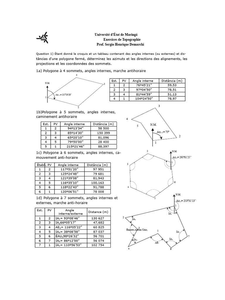 Exercices de Topographie à l'UEM | PDF | Espace | Formes géométriques