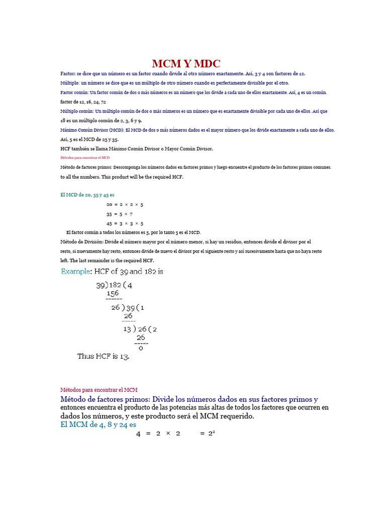 MCM y MCD | PDF | Aritmética | Números