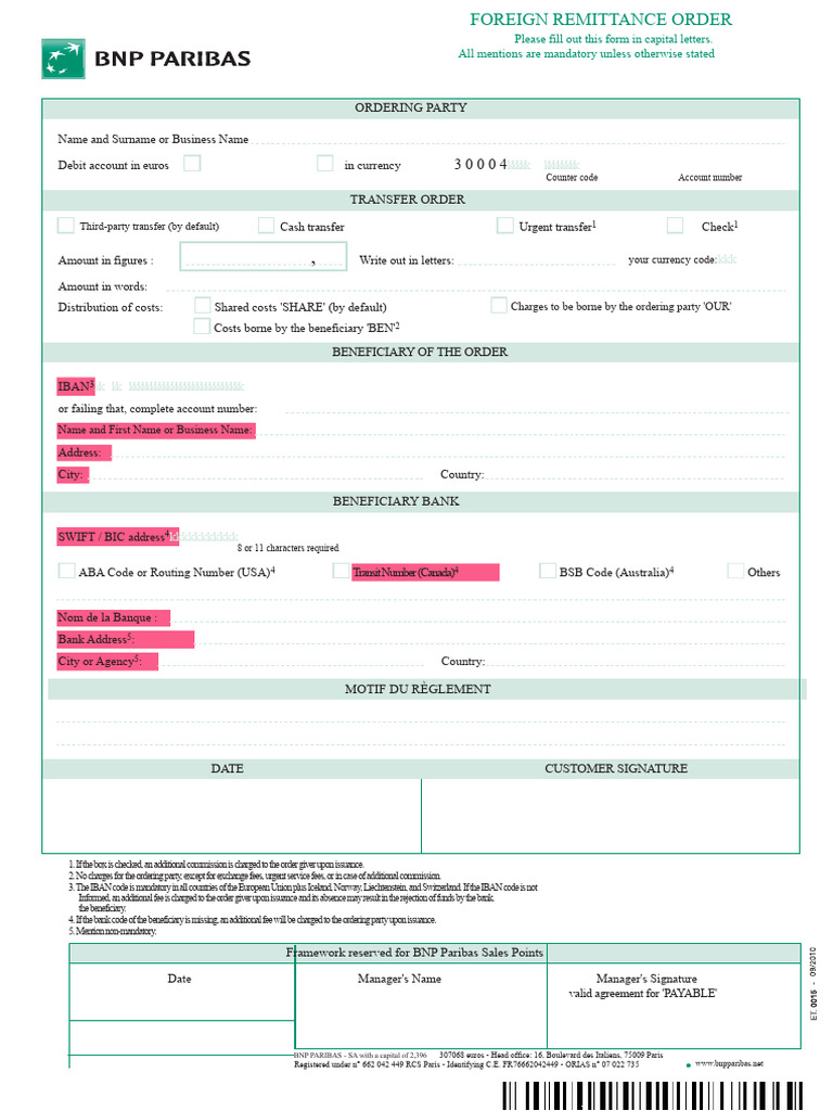 Foreign Remittance Order Form | PDF | Wire Transfer | Money
