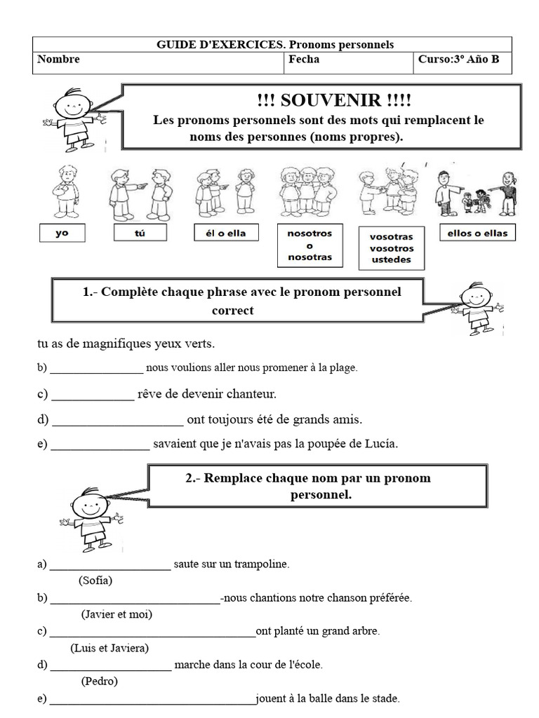 Exercices sur les pronoms personnels | PDF
