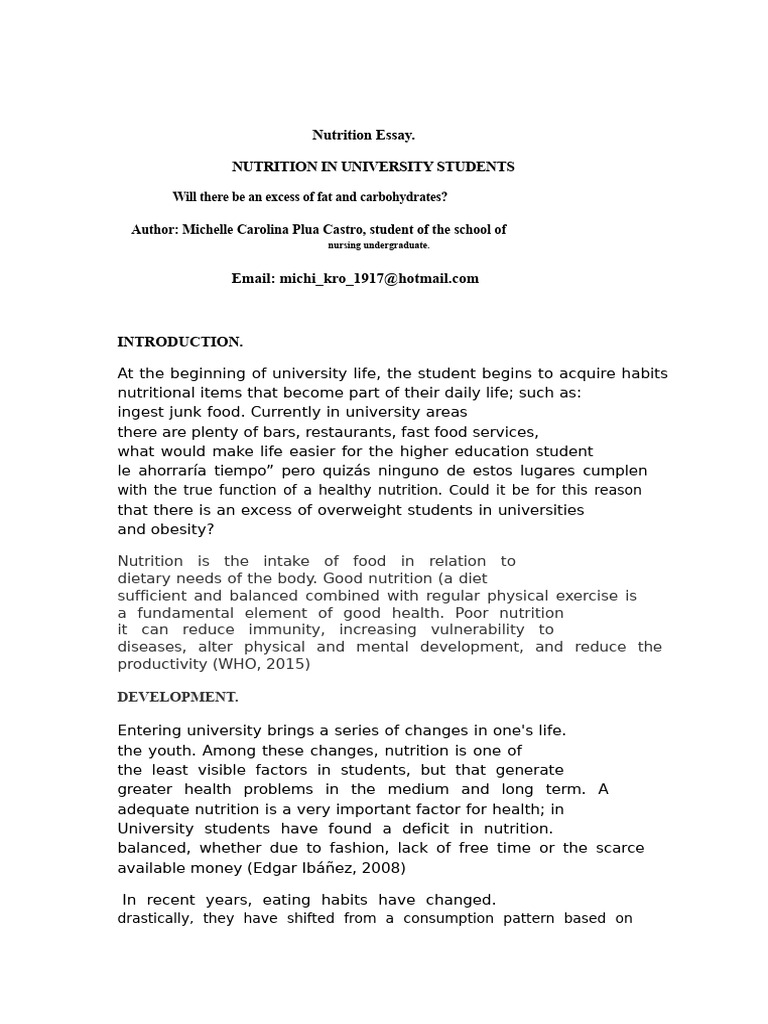 Nutrition Essay | PDF | Diet (Nutrition) | Diet & Nutrition