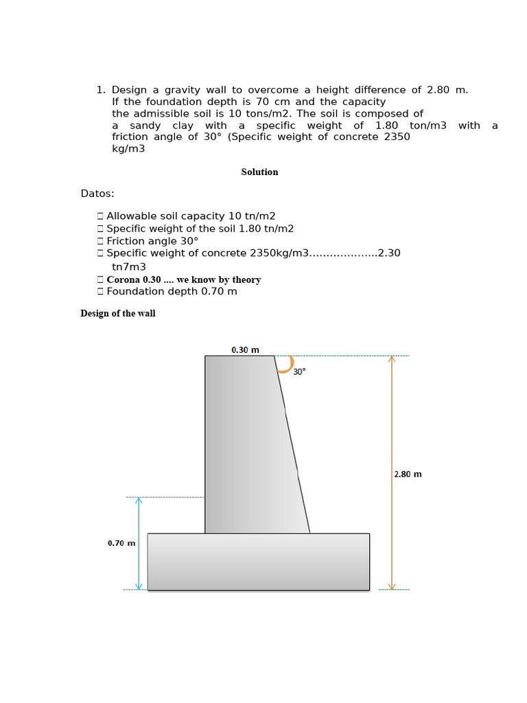 Gravity Wall Design for 2.80m Height | PDF | Natural Materials | Soil