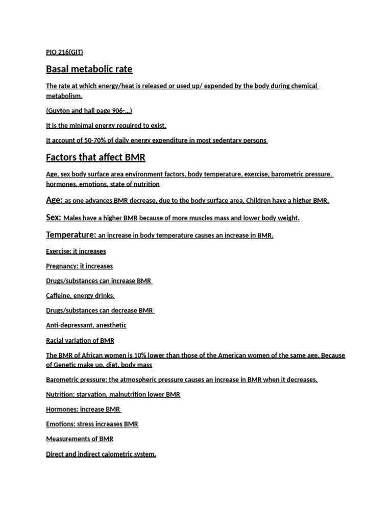 Understanding Basal Metabolic Rate (BMR) | PDF | Determinants Of Health ...