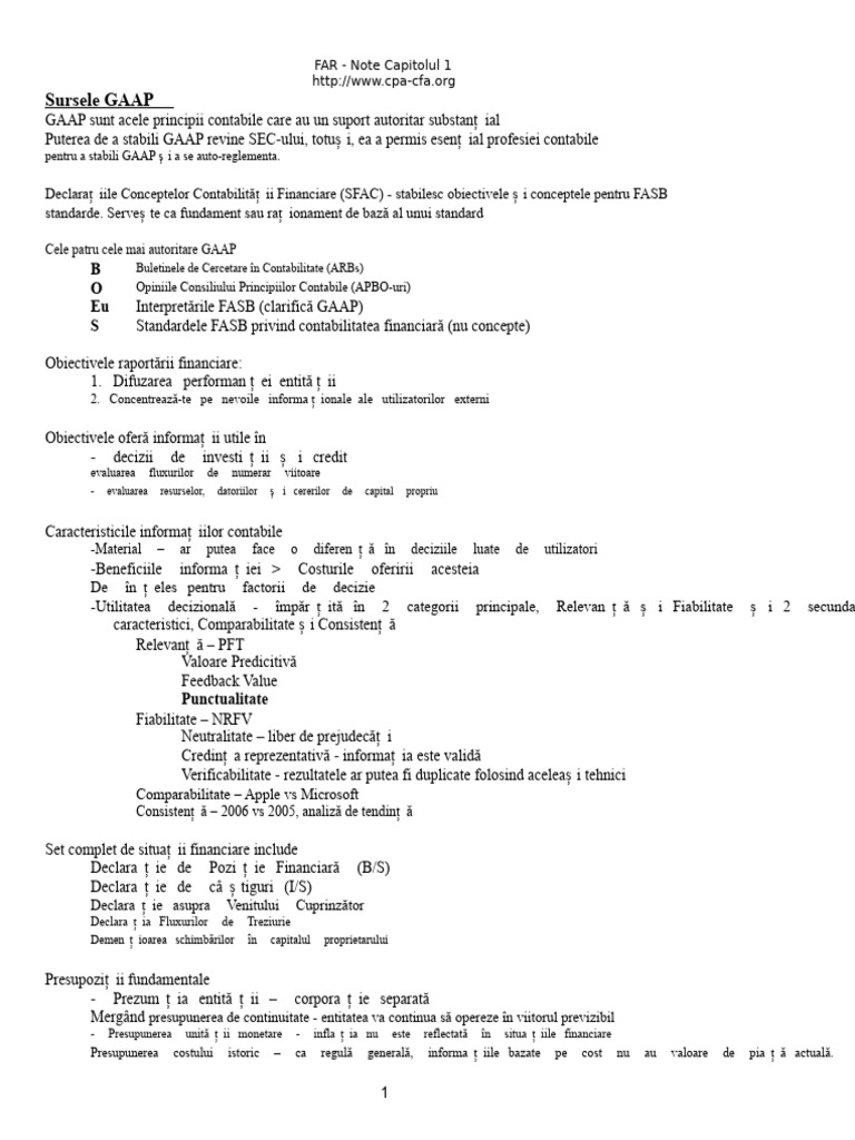 Note Capitolul 1 FAR | PDF