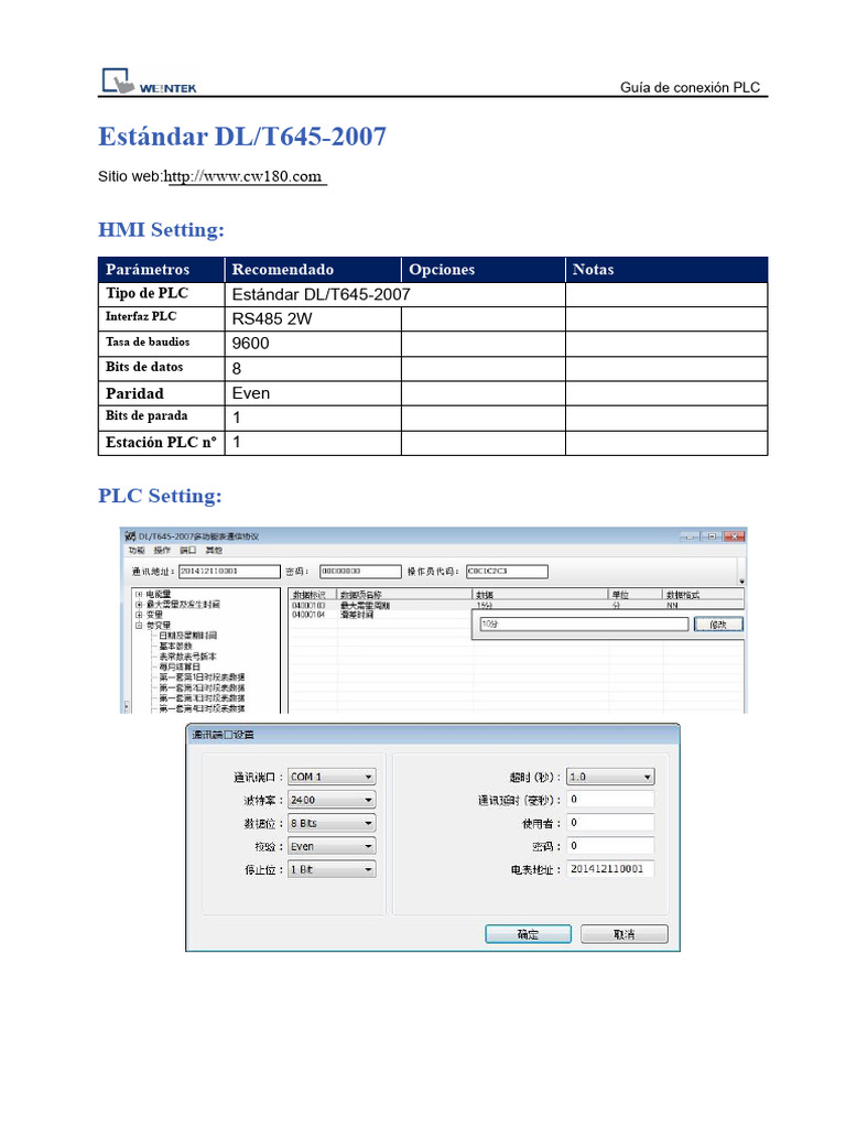 Guía de Conexión DL/T645-2007 PLC | PDF | Tecnología de información y ...