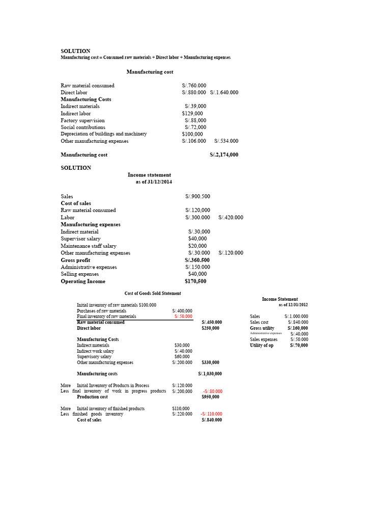 Manufacturing Cost Analysis and Income Statement | PDF | Cost Of Goods ...