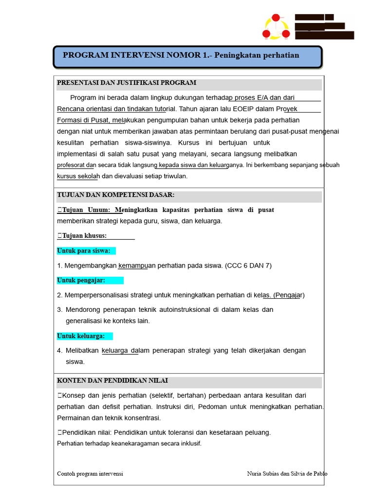 Program Intervensi Peningkatan Perhatian Siswa | PDF