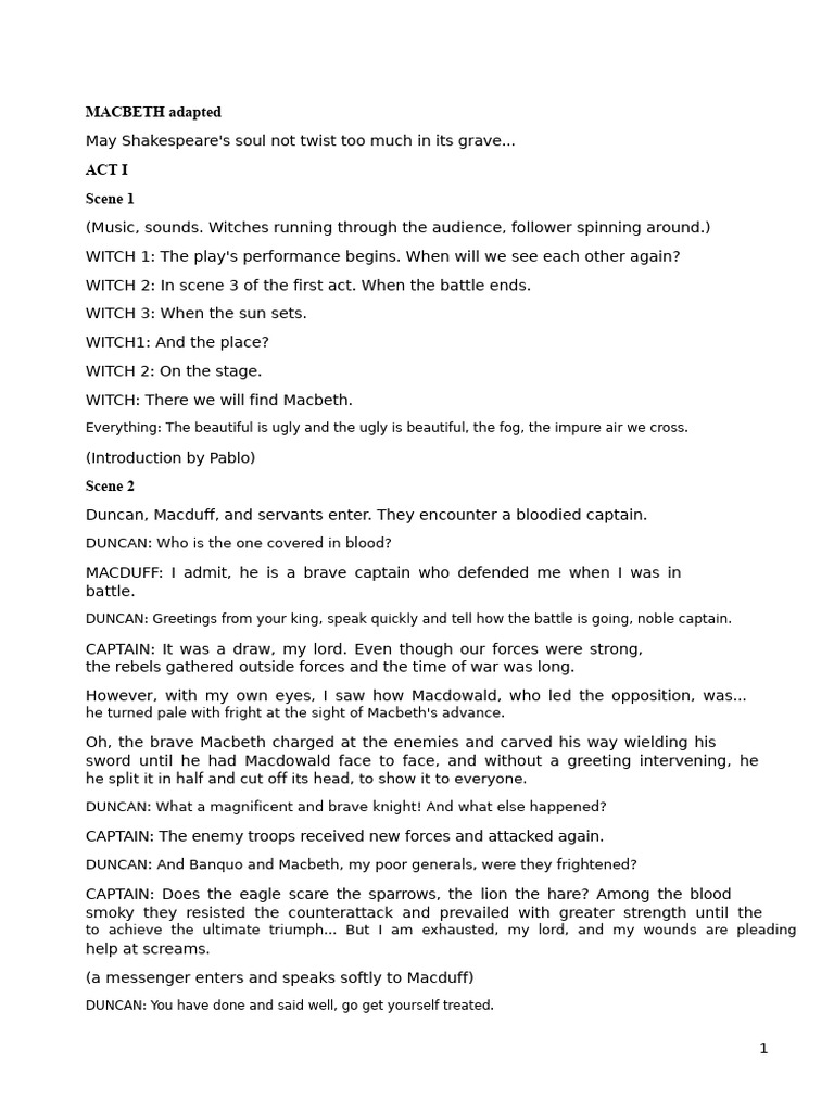 Macbeth Adaptation: Act I Overview | PDF | Macbeth | Shakespearean ...