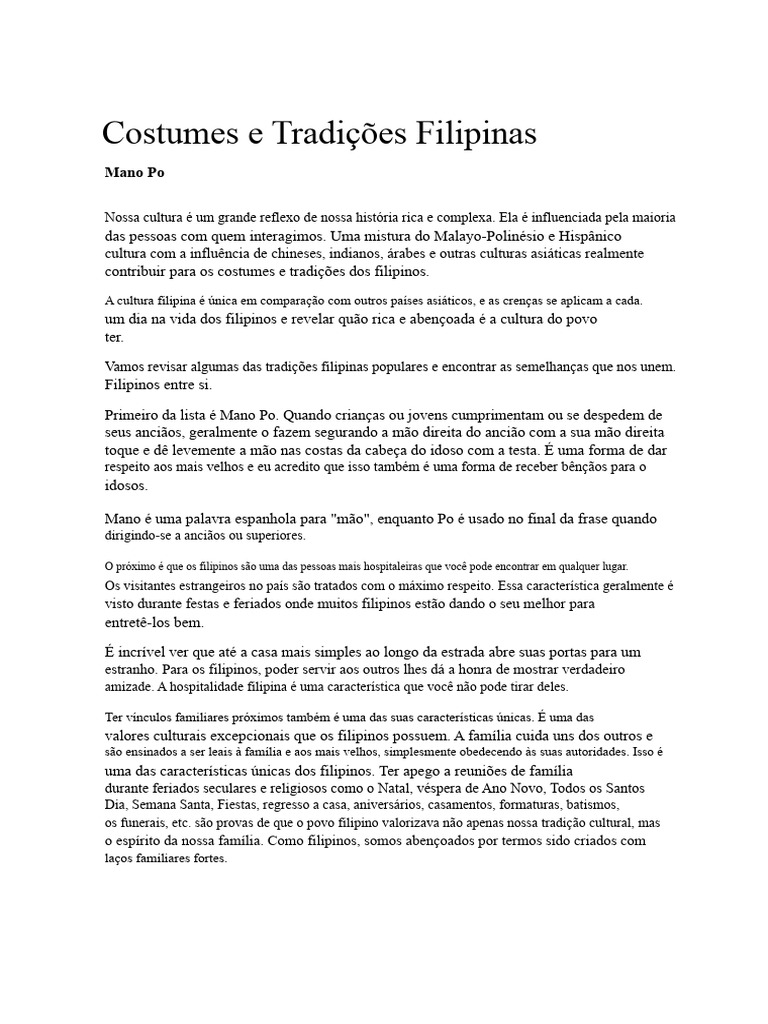 Costumes e Tradições das Filipinas | PDF | Filipinas | Família