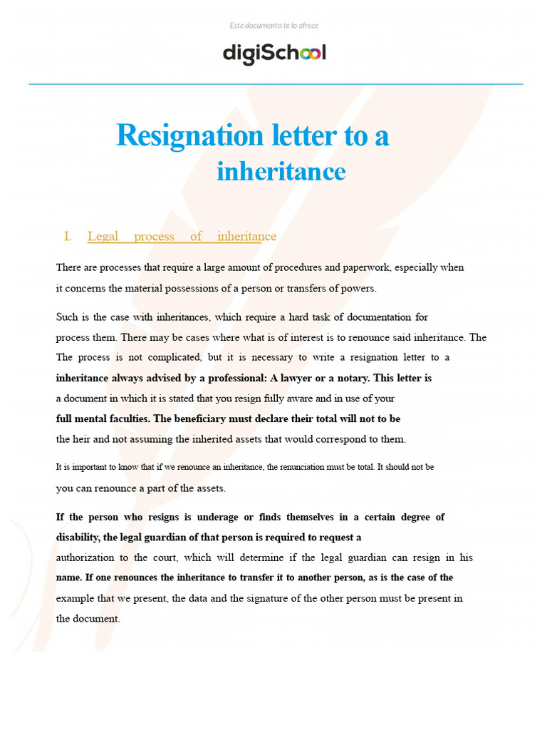 How to Write an Inheritance Resignation Letter | PDF | Inheritance ...