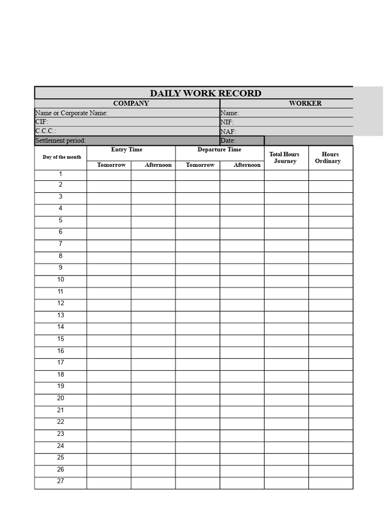 Record Sheet For The Day | PDF