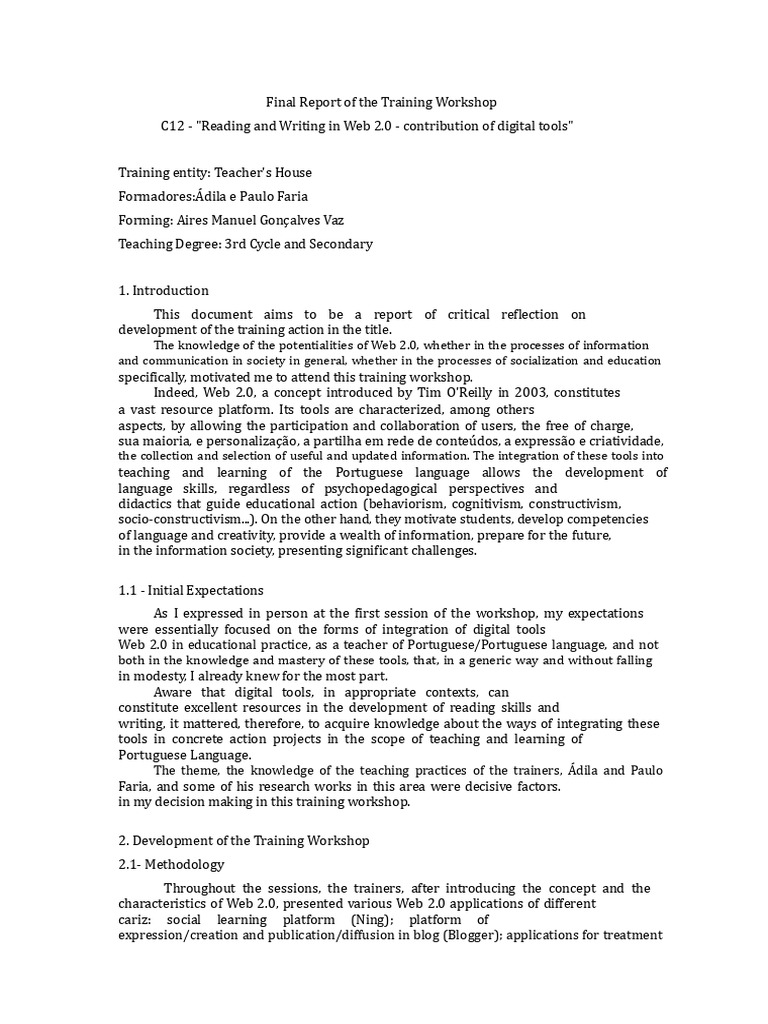 Training Workshop Report | PDF | Learning | Web 2.0