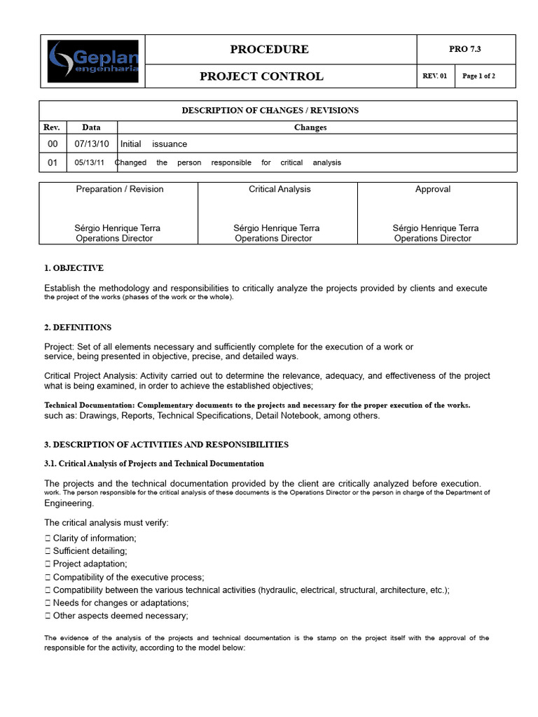 PRO 7.3 - Project Control - Rev 01 | PDF | Critical Thinking