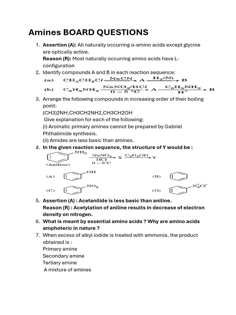 Amines BOARD QUESTIONS | PDF | Amine | Chemical Compounds