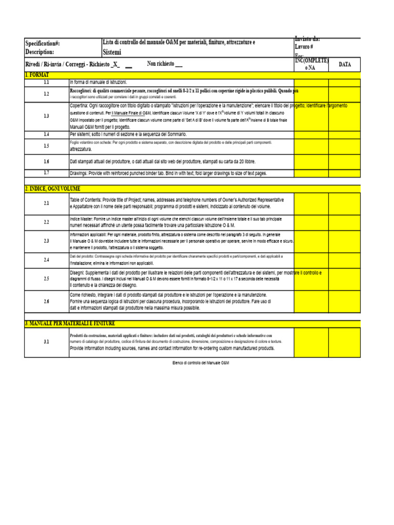 Checklist Del Manuale OM | PDF