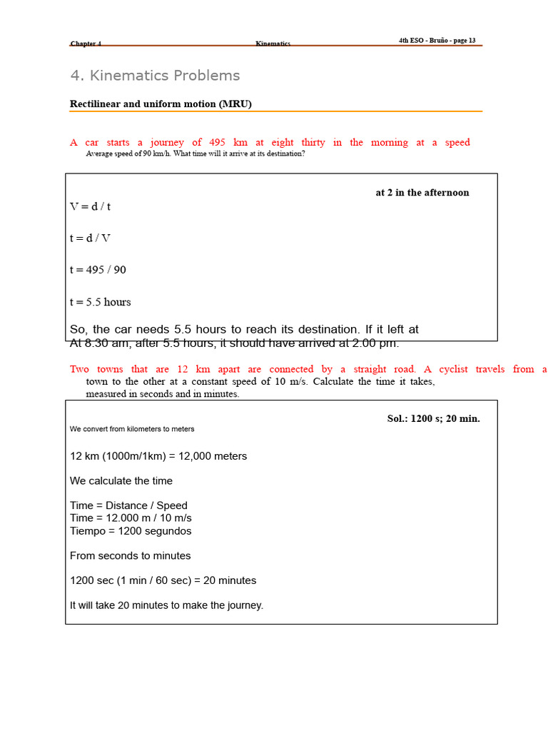 Kinematics Problems and Solutions | PDF | Speed | Acceleration