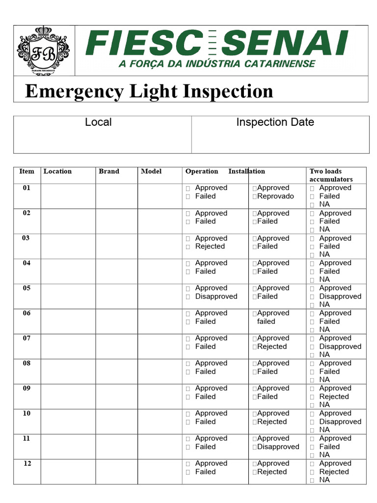 Emergency Light Inspection Sheet | PDF