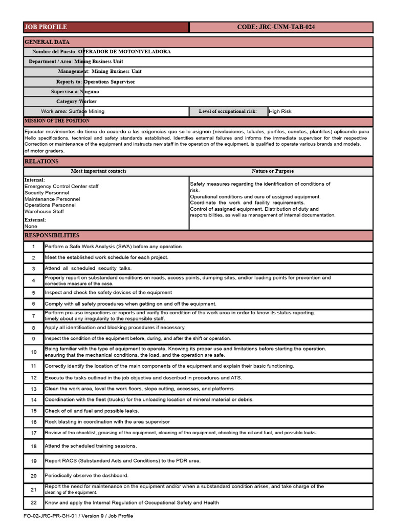 Motor Grader Operator Job Profile | PDF | Heavy Equipment ...