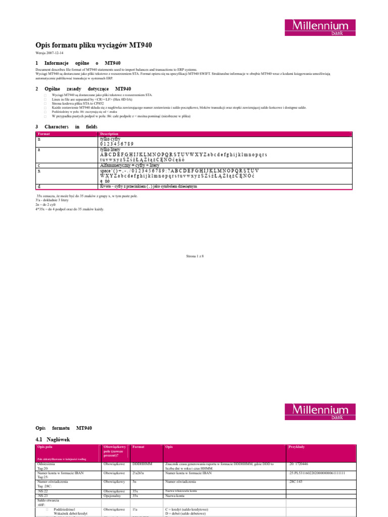 Opis Formatu Pliku MT940 | PDF