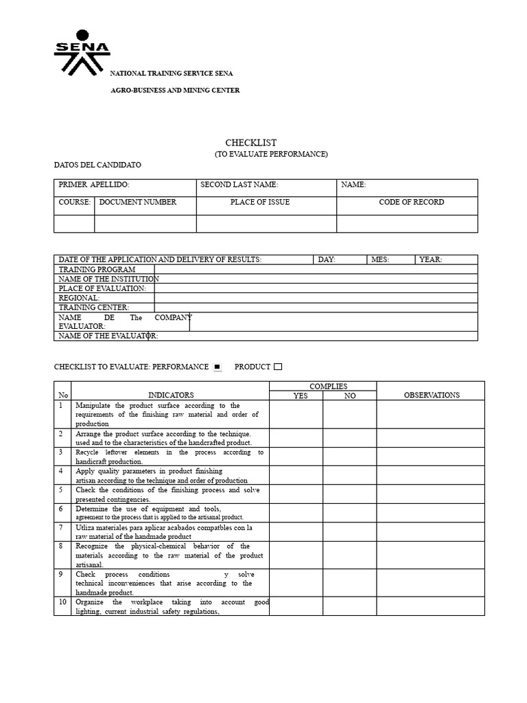 CHECKLIST To Evaluate PERFORMANCE | PDF | Occupational Safety And Health