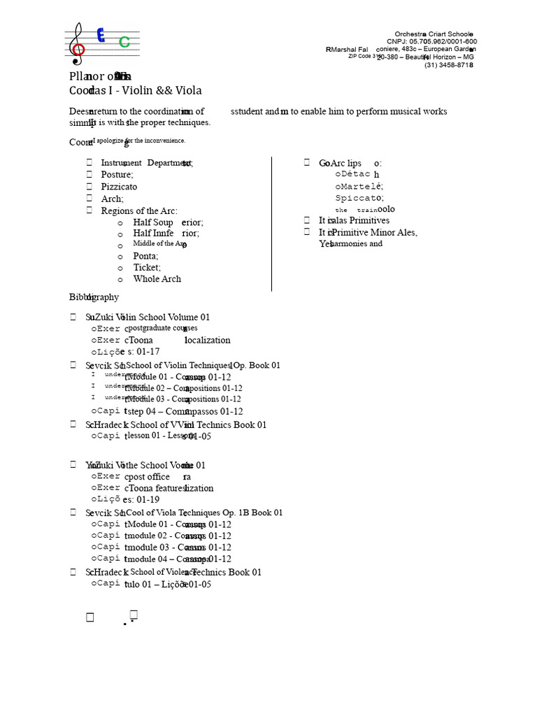 Teaching Plan - Strings I - Violin & Viola | PDF | Violin | String ...