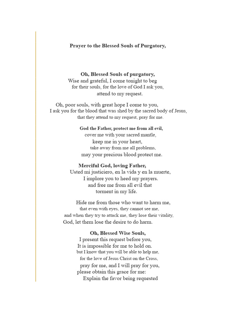 Prayer To The Blessed Souls of Purgatory | PDF | Prayer | Purgatory