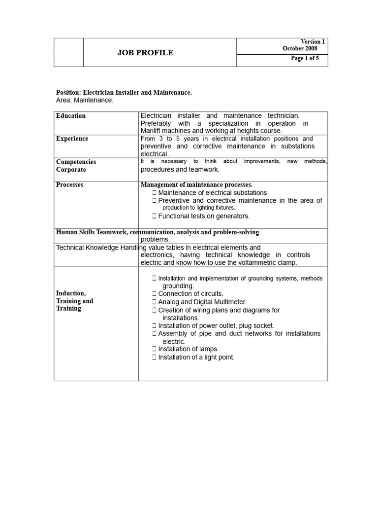 ELECTRICIAN PROFILE | PDF | Electrician | Electrical Wiring
