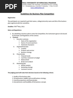 Guidelines for Business Plan