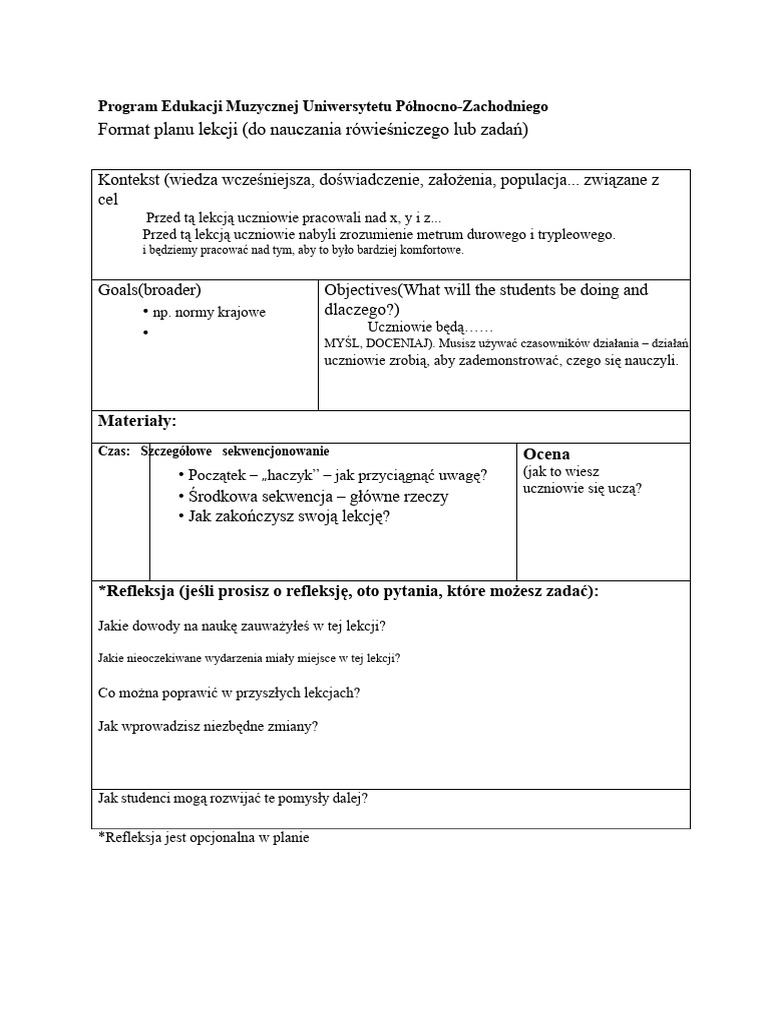 Format Planu Lekcji Nwu | PDF