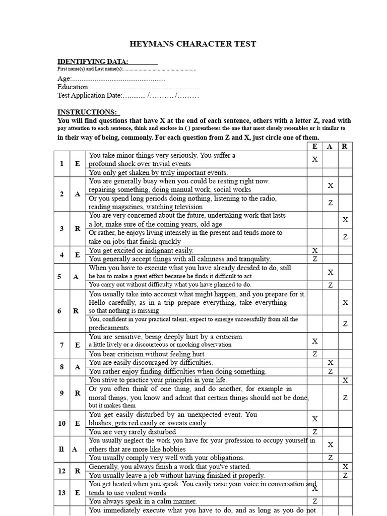 Heymans Character Test Analysis | PDF | Psychological Concepts | Psychology