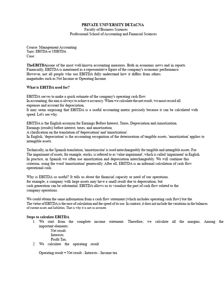 Ebitda Case | PDF | Depreciation | Income Statement