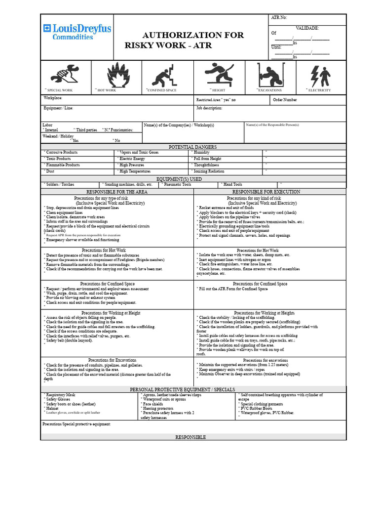 PR 01 00 - Authorization For High Risk Work | PDF | Personal Protective ...