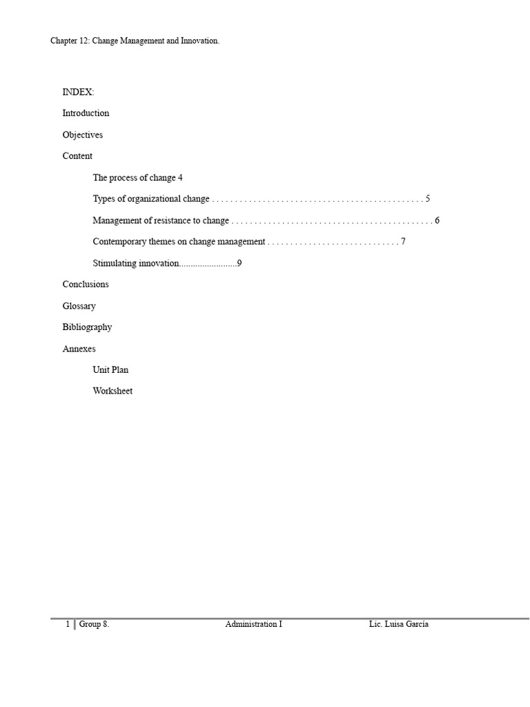Change management and innovation. Chapter 12. Group 8 (1) | PDF ...