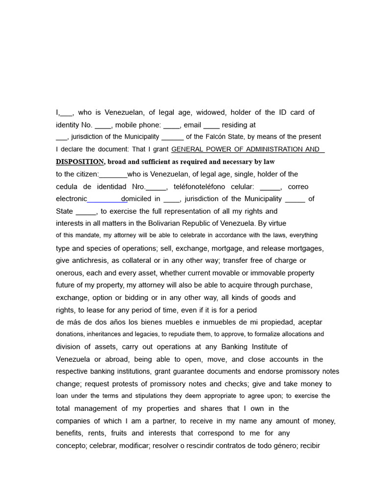General Power of Attorney For Administration and Disposition | PDF ...