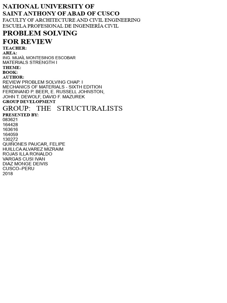 Civil Engineering Problem Solving Guide | PDF | Strength Of Materials ...