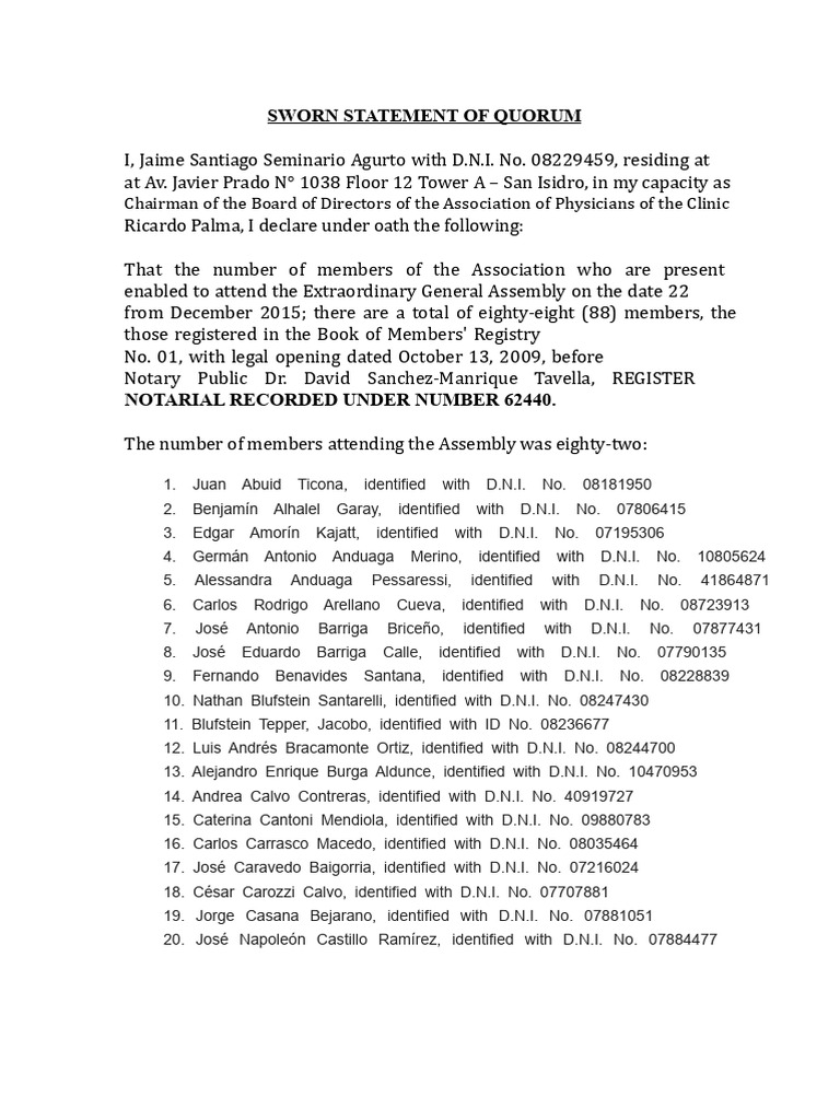 Sworn Statement of Quorum 2015 | PDF