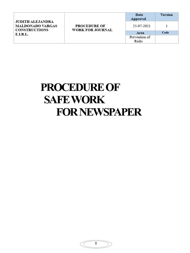 Safe Work Procedures for Journal Tasks | PDF | Personal Protective ...
