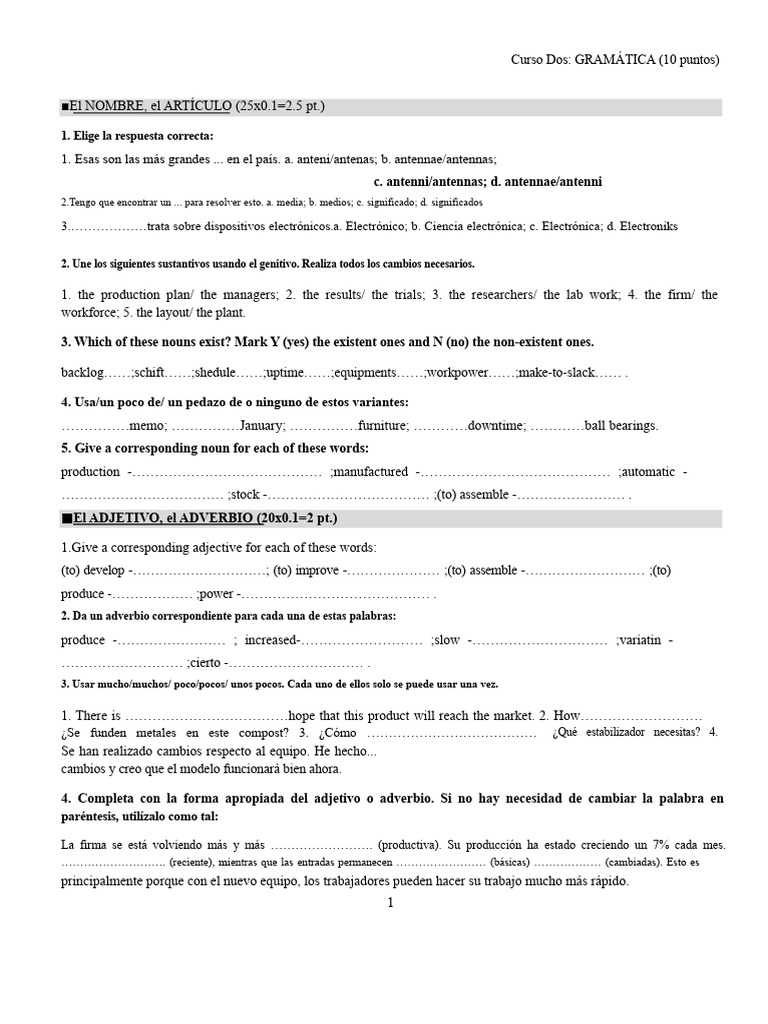 Curso de Gramática: Nombres y Verbos | PDF | Mecánica del lenguaje ...