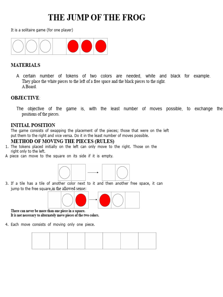 RULES and SOLUTIONS FOR 3 TILES Frog Jumping Game | PDF