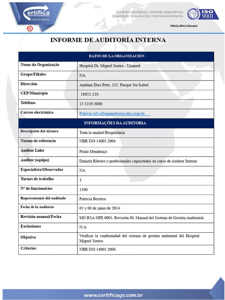 Informe de Auditoría Interna ISO 14001 | PDF | Auditoría | Residuos