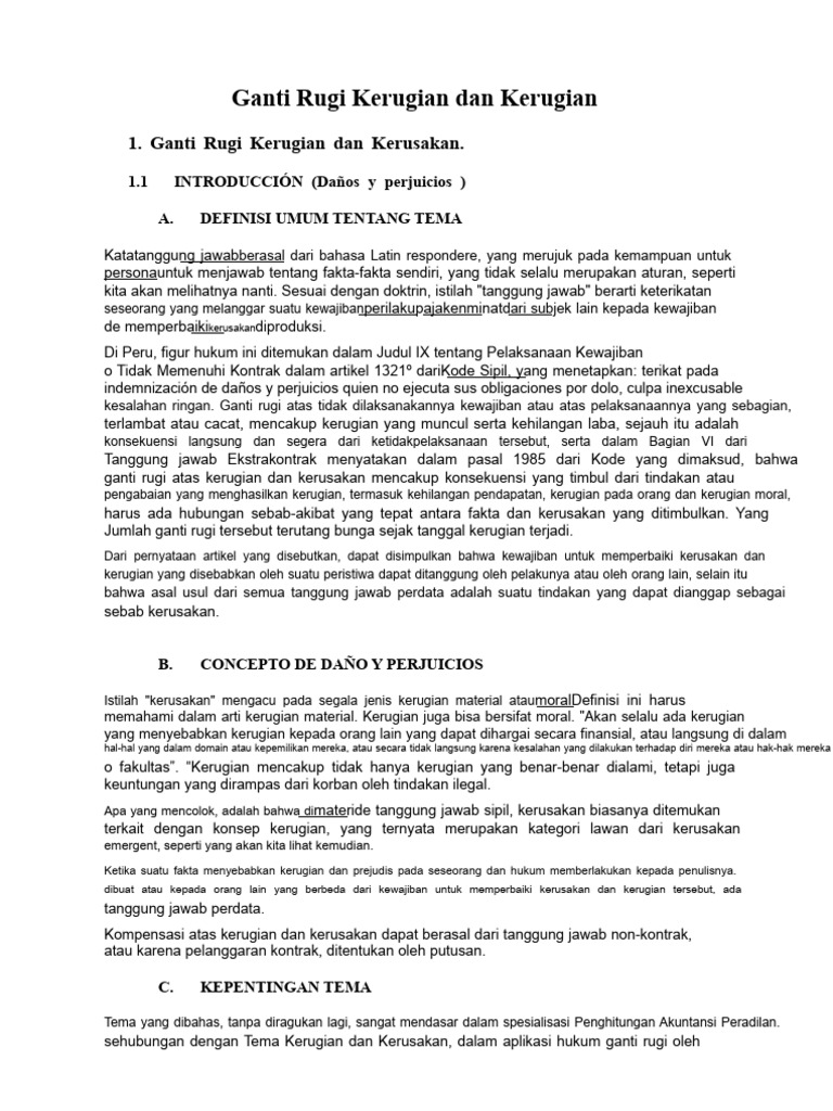 Ganti Rugi: Kerugian dan Tanggung Jawab | PDF