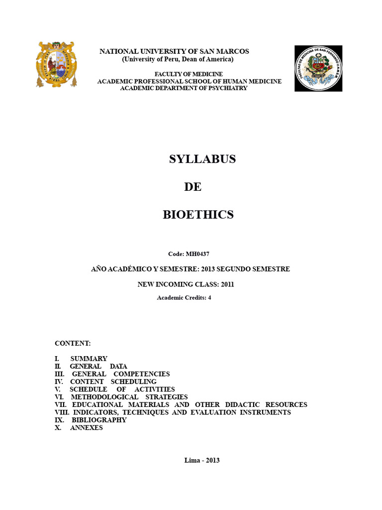 Bioethics Syllabus for Human Medicine | PDF | Informed Consent | Bioethics